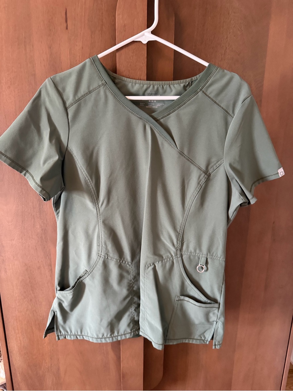 Olive Green Women's Short Sleeve Scrub Top - Functional V-Neck